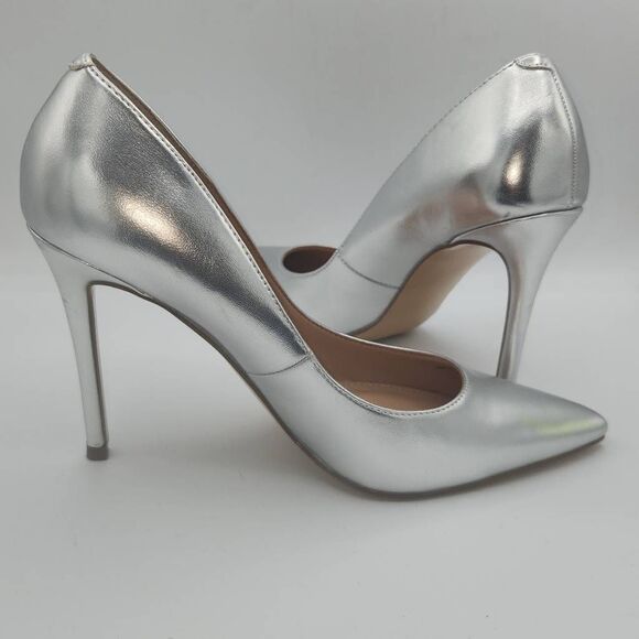 Steve Madden Evelyn Silver Stiletto Heeled Pointed Toe Slip On Dress Pumps Sz 9 - Picture 3 of 11